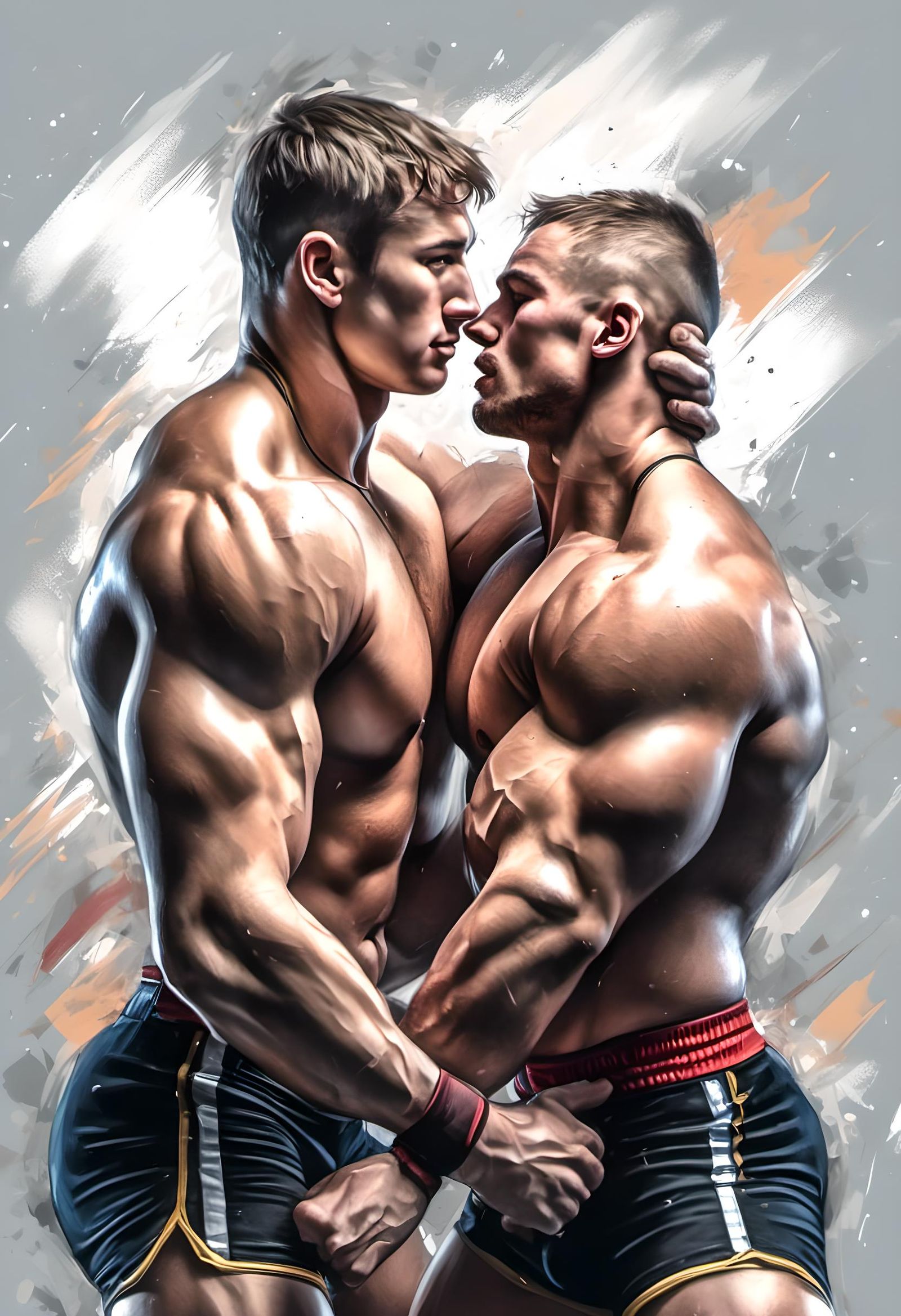 Photorealistic Wrestlers Sparring