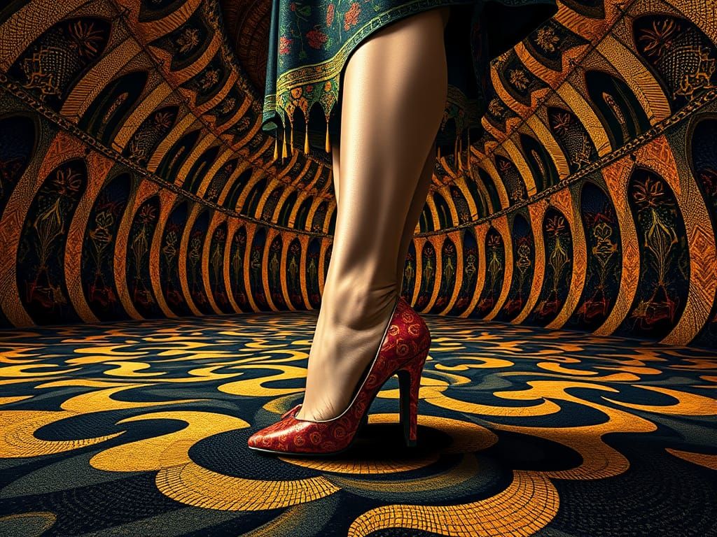 Woman in Tessellated Dress with Golden Ratio Architecture