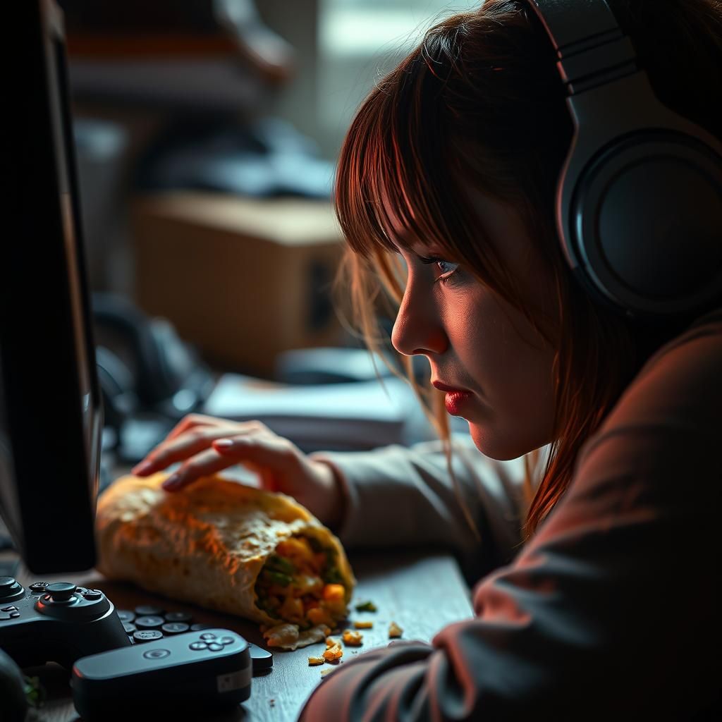 Intense Female Gamer in Dramatic Cinematic Close-Up