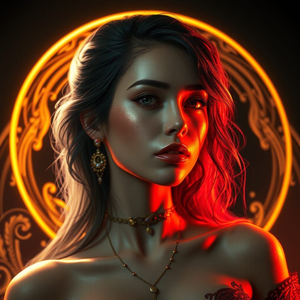 Ethereal Halo Portrait in Art Nouveau Style