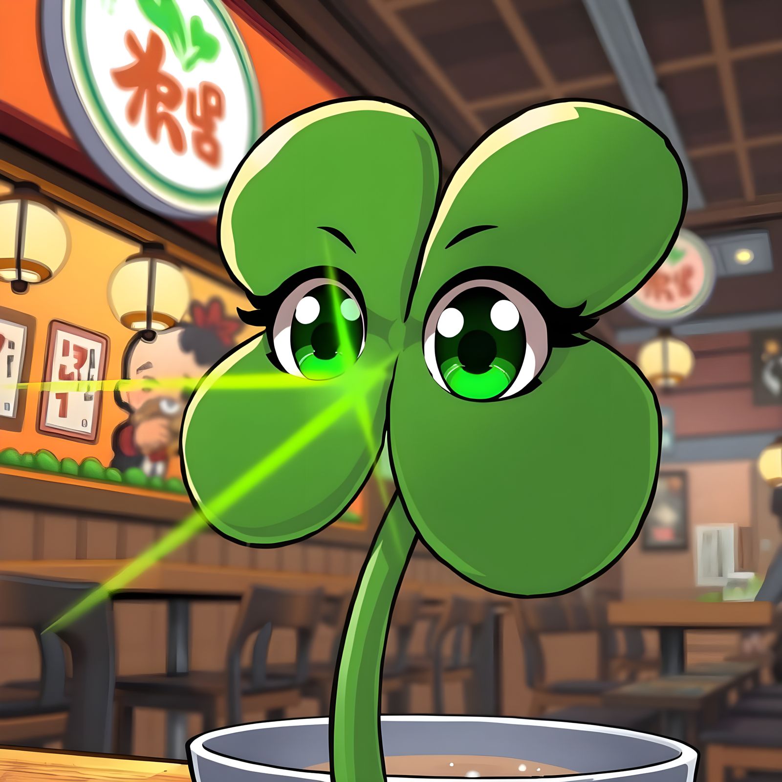 Manga-Style Four-Leaf Clover with Super Laser Eyes