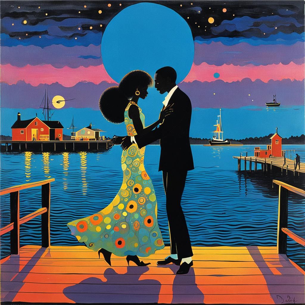 Couple Dancing at Twilight in Psychedelic Style