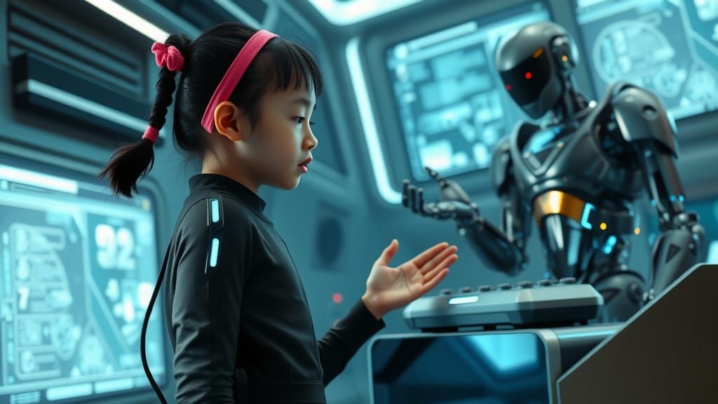 Young Girl Discovers Future Secrets in a Futuristic War Room