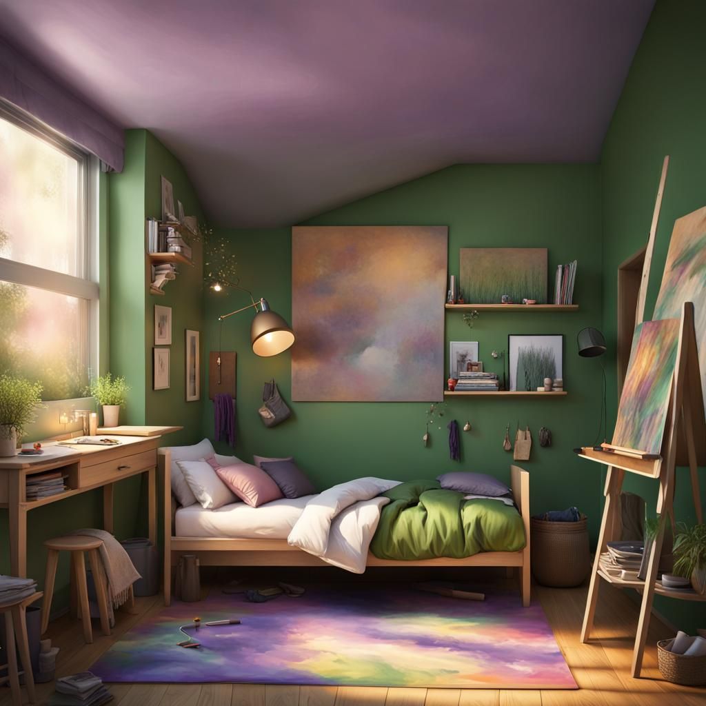 Teen Girl's Cozy Room Design with Green Bed