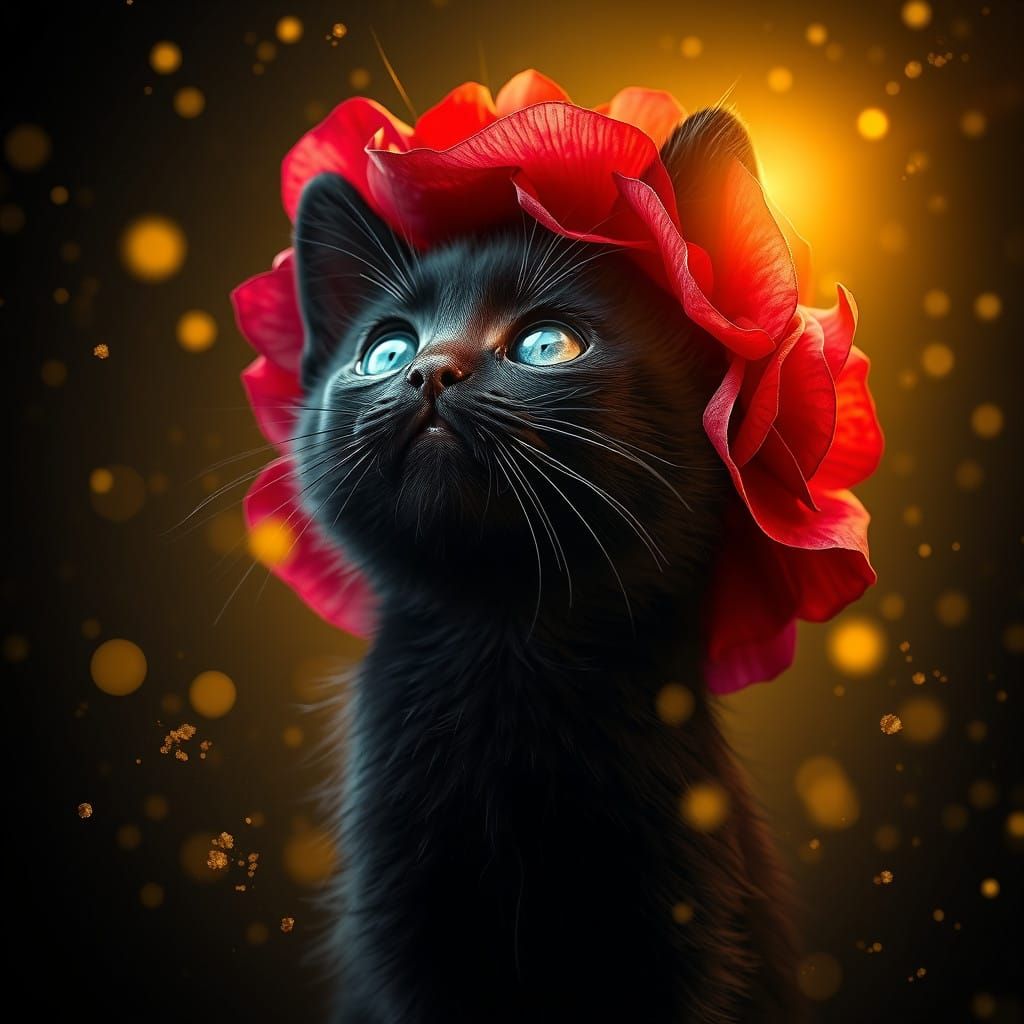 Majestic Black Kitten in Golden Light