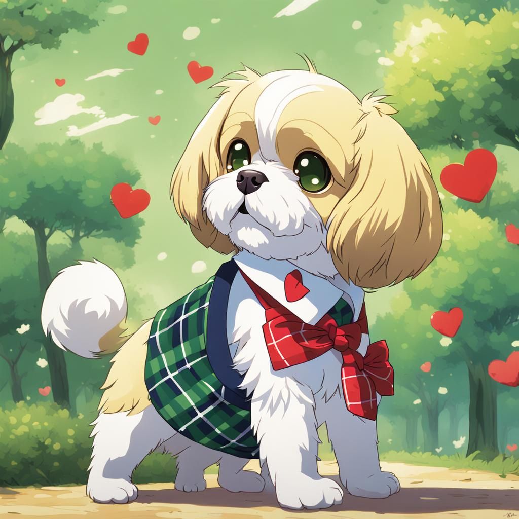 Anime Style Yellow Dog with Checkered Vest