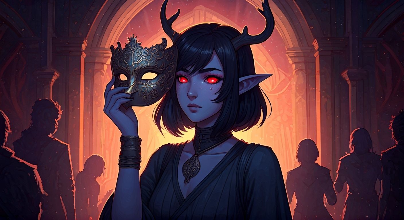 Tiefling at Surreal Carnival Entrance, Anime Style