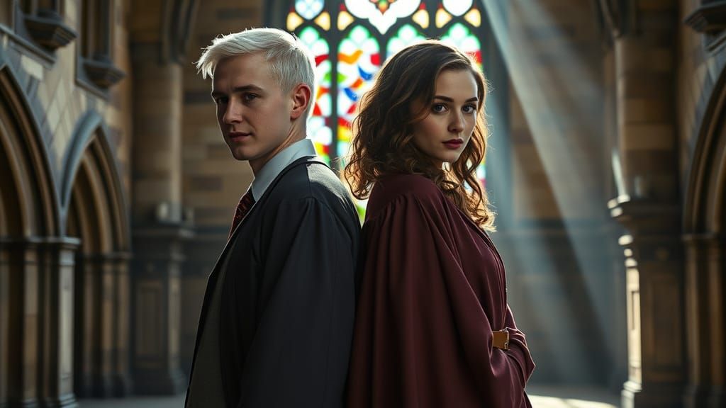 Draco and Hermione in Hogwarts, Vintage Film Aesthetic