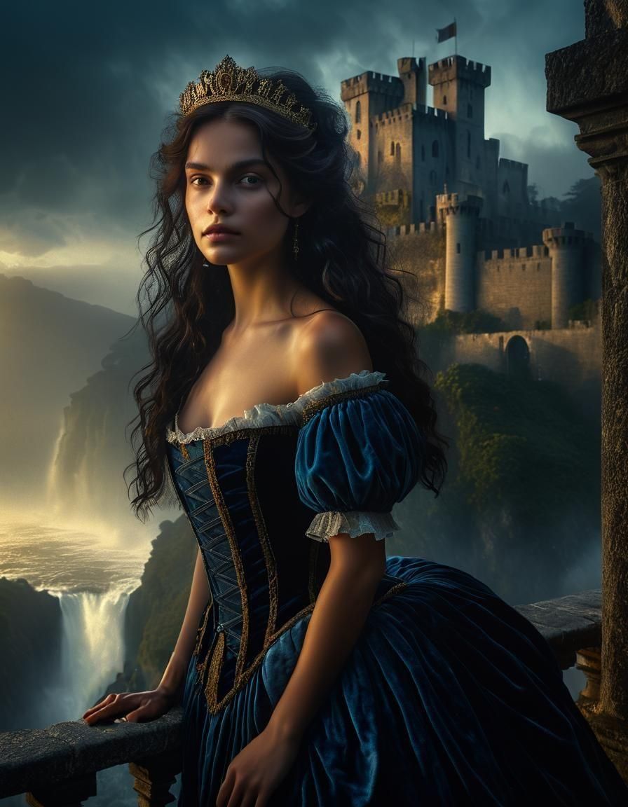 Renaissance Woman in Sunlight Fog, Oil Painting