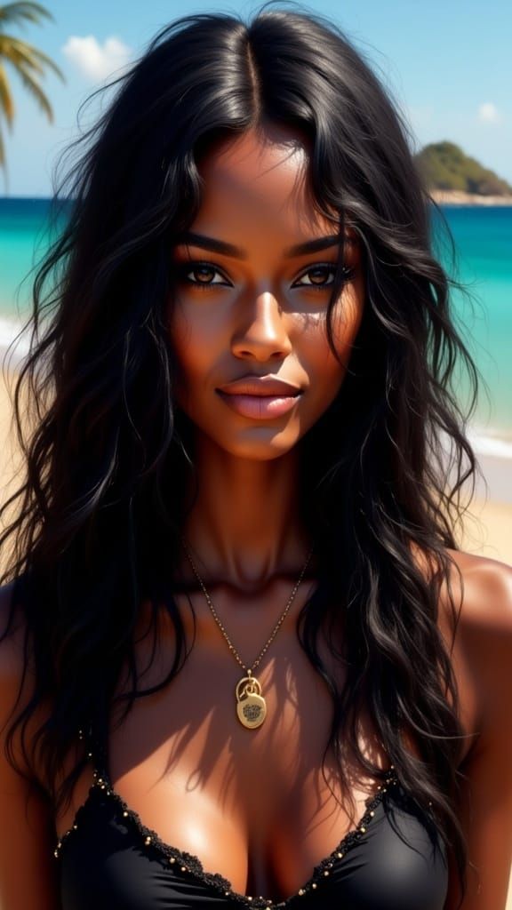 Portrait of a Caribbean Woman with Black Hair