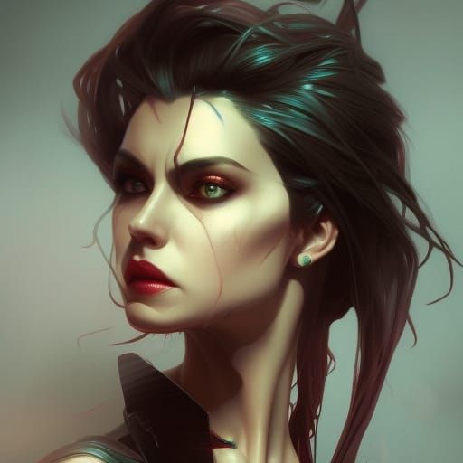 Vampire Woman Portrait in Art Nouveau Style