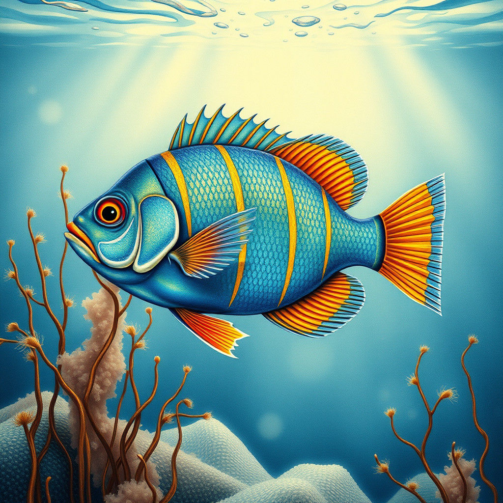 Iridescent Cardinalfish in Gyotaku Style