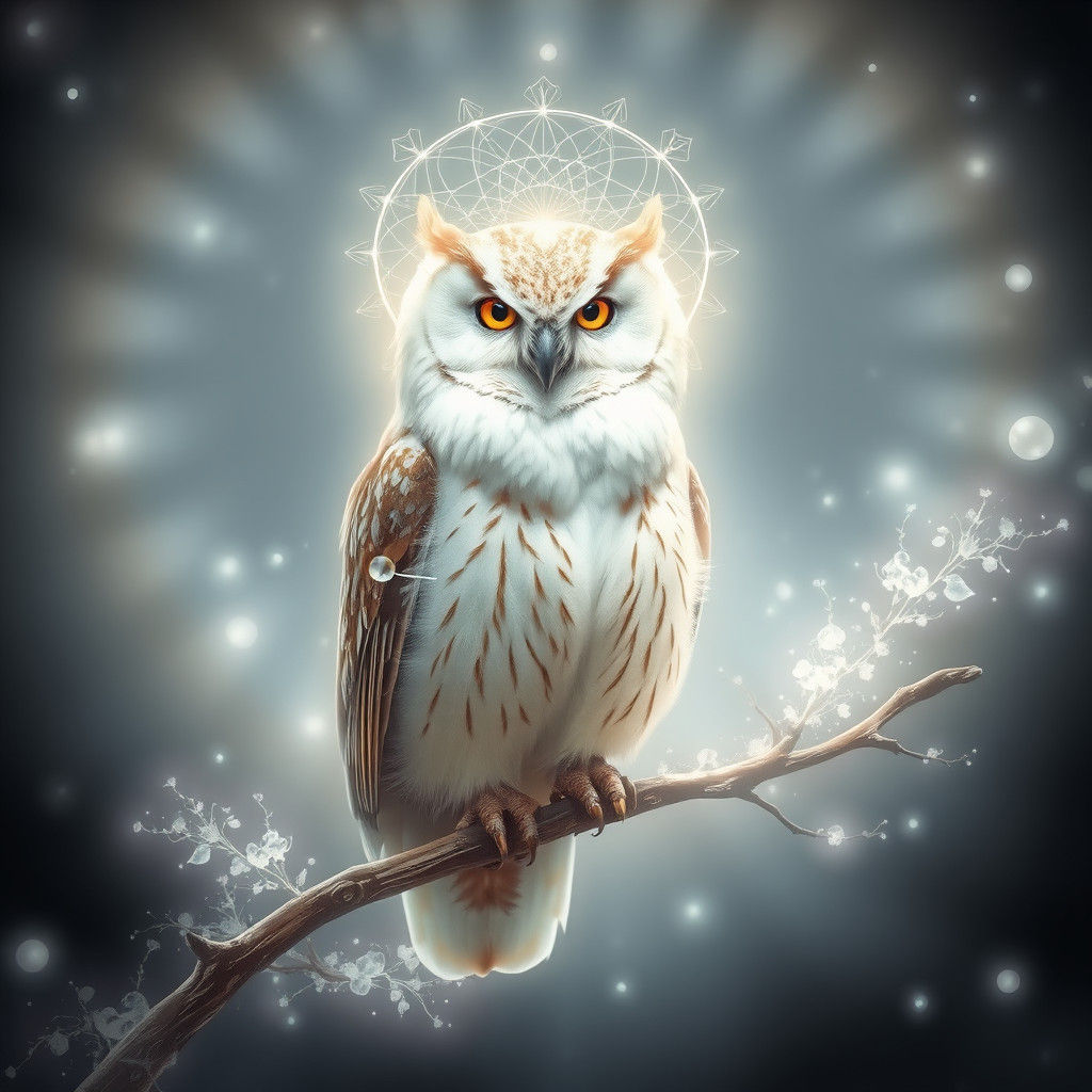 Owl Surrounded by Mystical White Aura and Halo