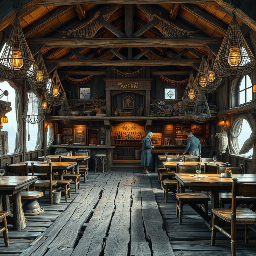 Bustling Tavern on Ayleid Pier: Digital Concept Art