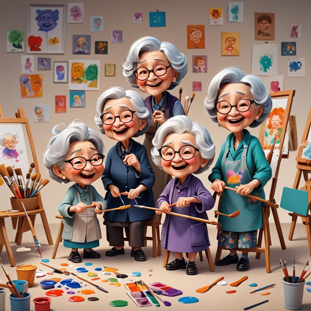 Cute Chibi Old Ladies in Art Class