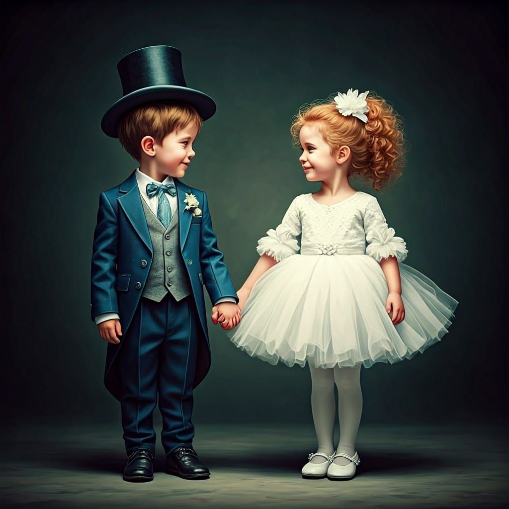 Children in Oversized Wedding Clothes: Fantasy Art