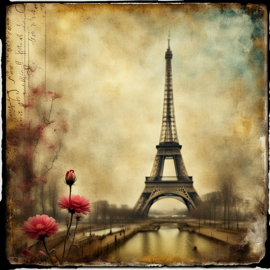 Paris Postcard in Encaustic Painting Style