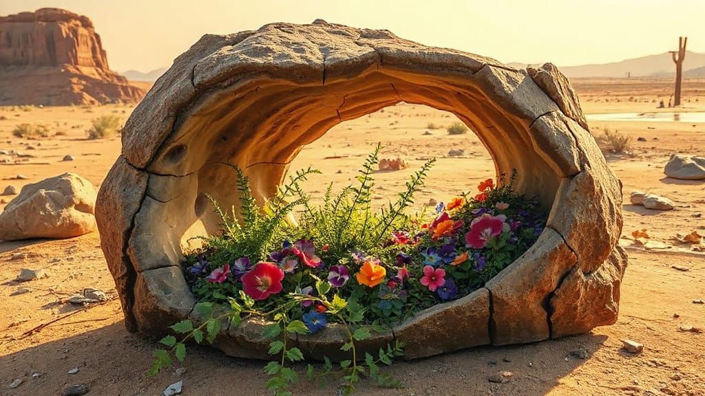 Miniature Garden in Meteorite Geode, Painterly Style