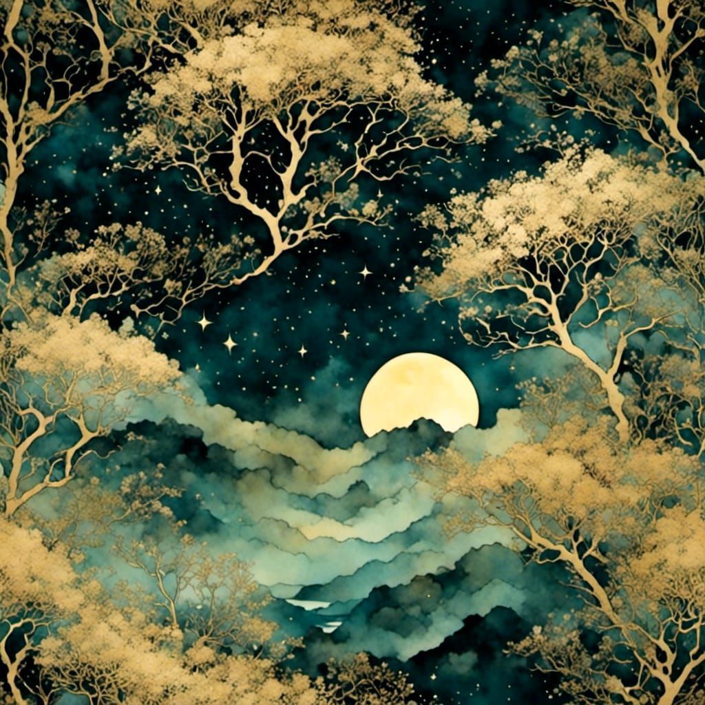 Celestial Dreams: Night Sky in Edmund Dulac Style