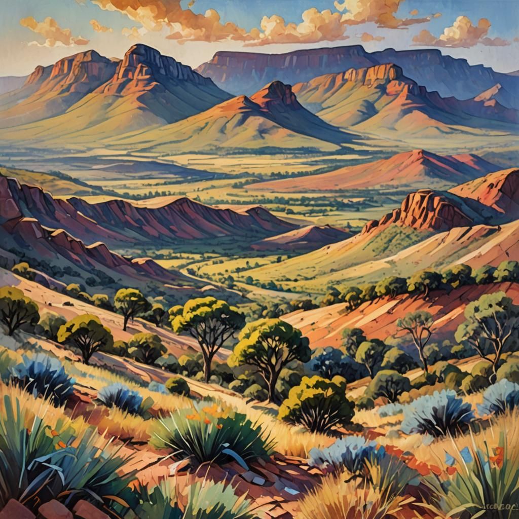 South African Landscape in Impressionist Gouache