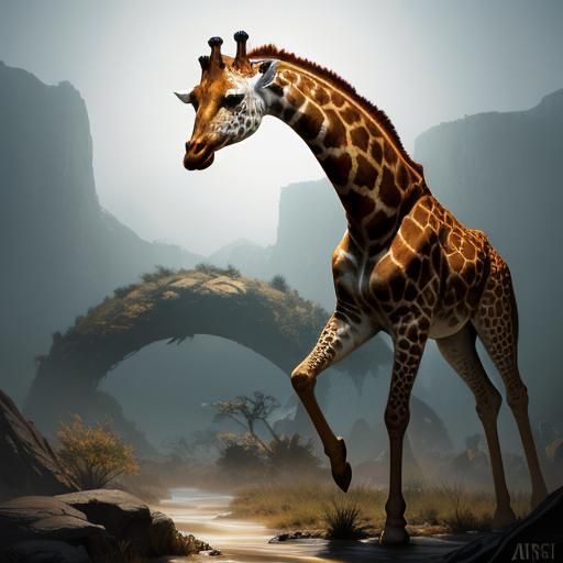 Surreal Giraffe-Snake-Bird Creature: Splash Art