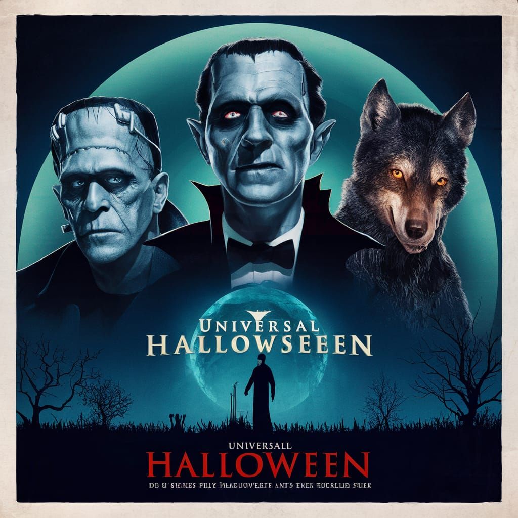 Universal Halloween Movie Poster with Classic Monsters