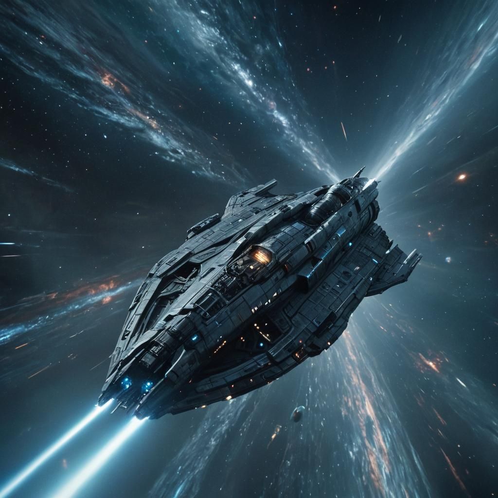 Silver Spaceship Glides Through Space in Digital Art