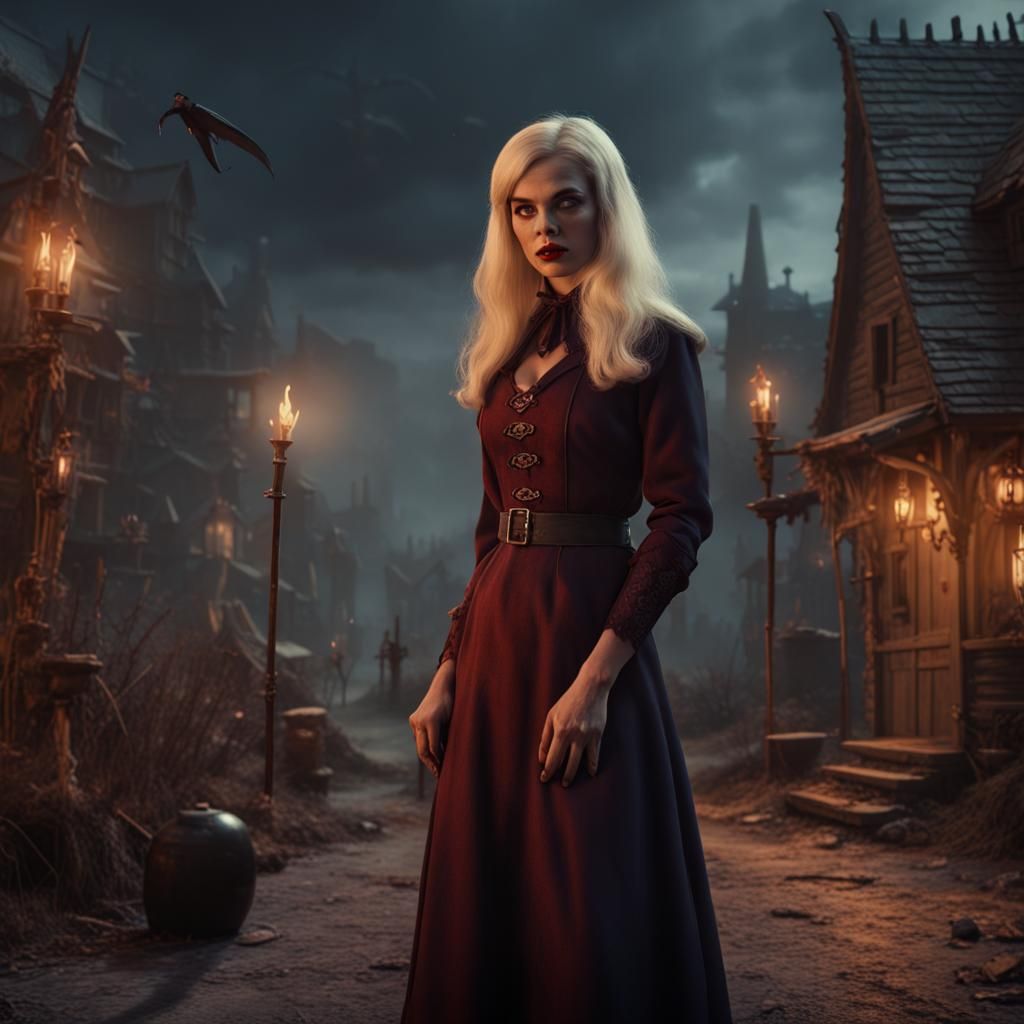 Vampire Girl Preys on Pilgrim Village in 1960s Style