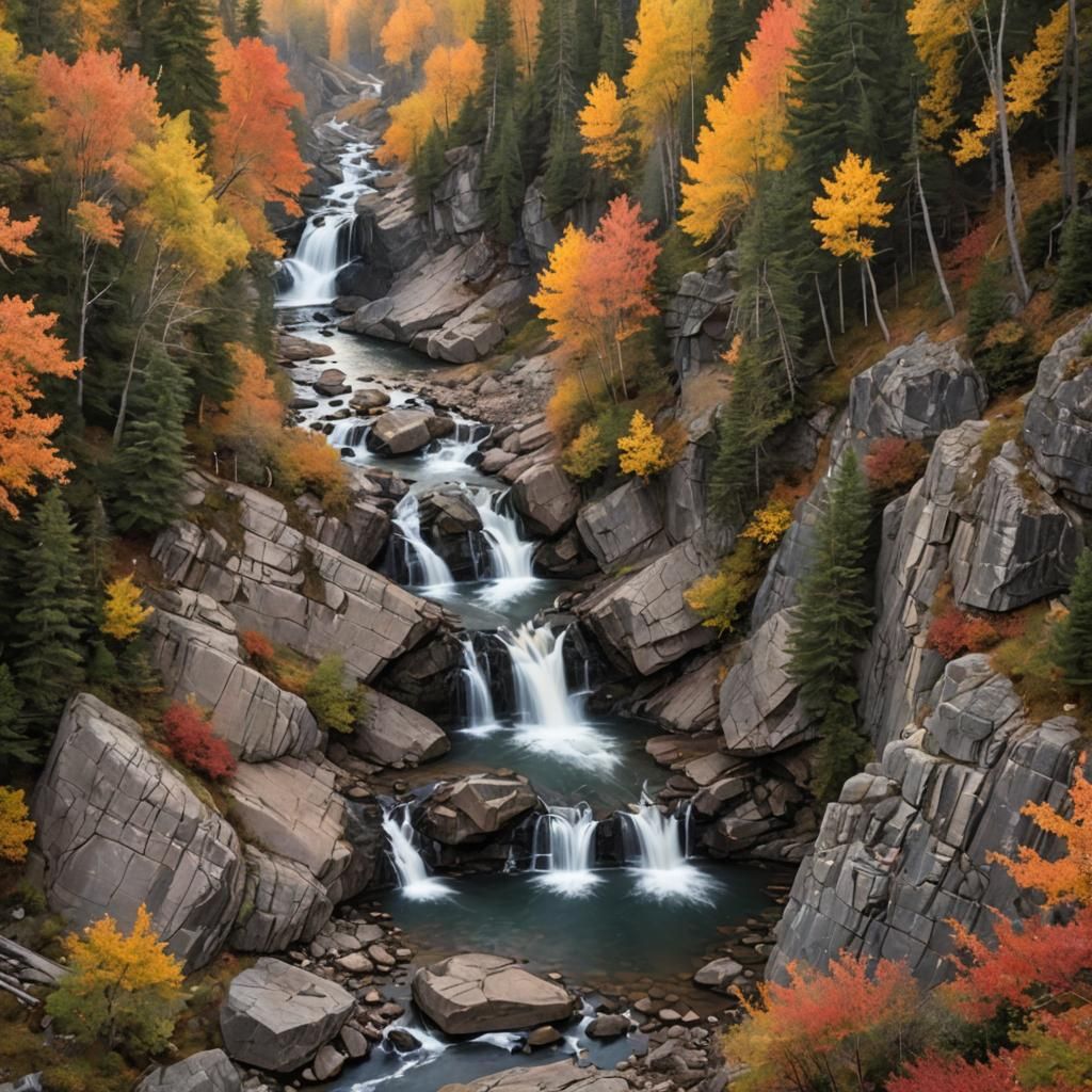 Autumn Sunrise Over Mountain Waterfall