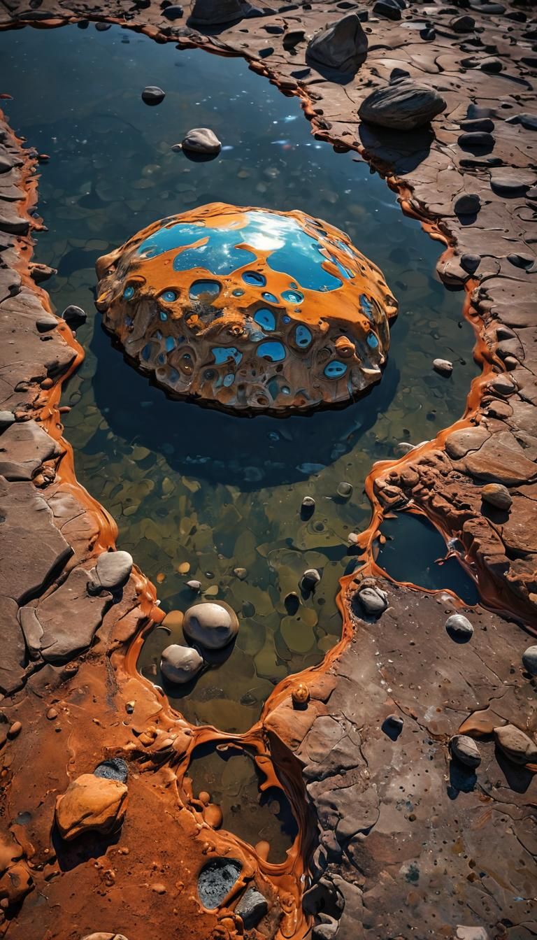 Envision an alien known as Liquidae, composed entirely of a reflective, liquid-like substance. This being constantly cha...