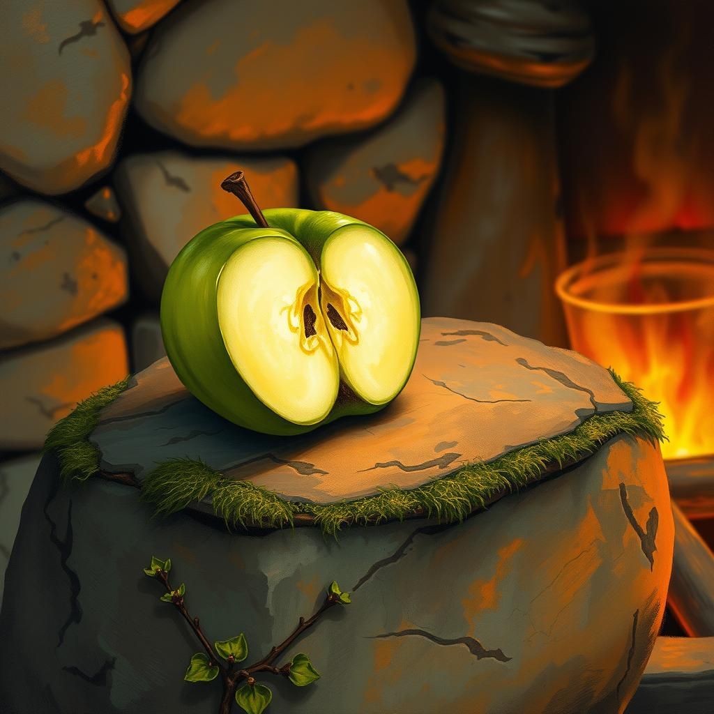 Glowing Apple Slice on Mossy Hearth Stone