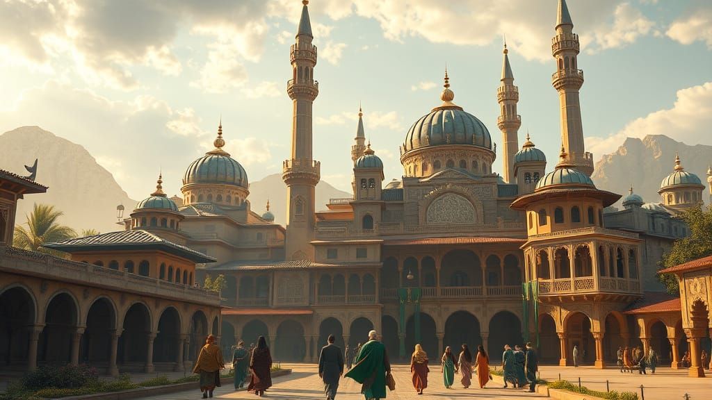 Middle Eastern-Style Houses with Majestic Minarets in Dreaml...