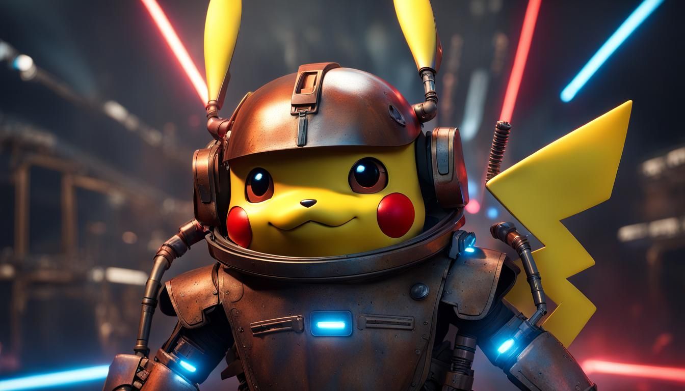 Cyberpunk Pikachu Rebel Commander in Star Wars Scene