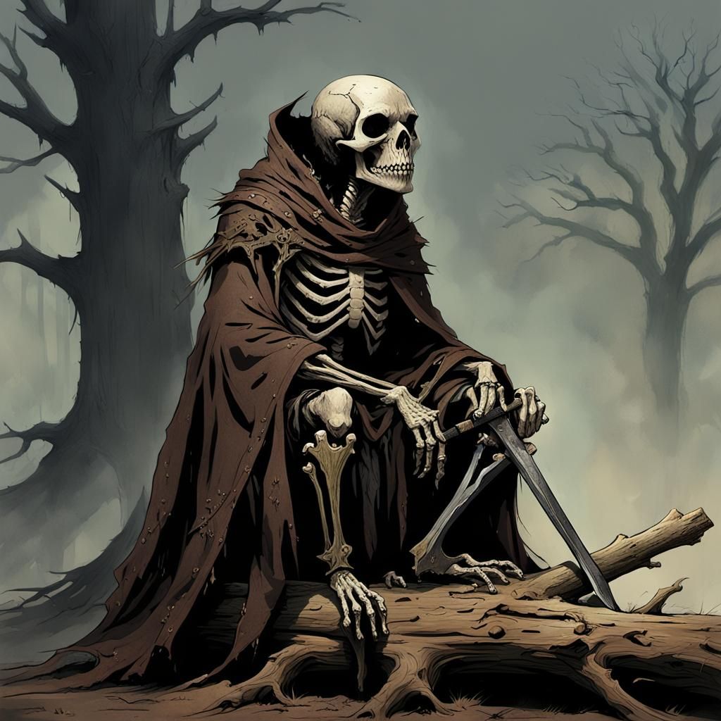 Skeleton Swordsman in Dark Fantasy Setting