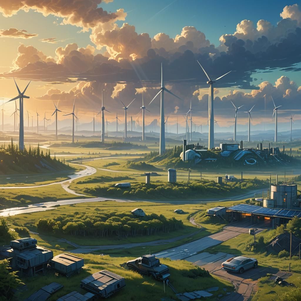 Renewable Energy Replaces Pollution in Futuristic Landscape