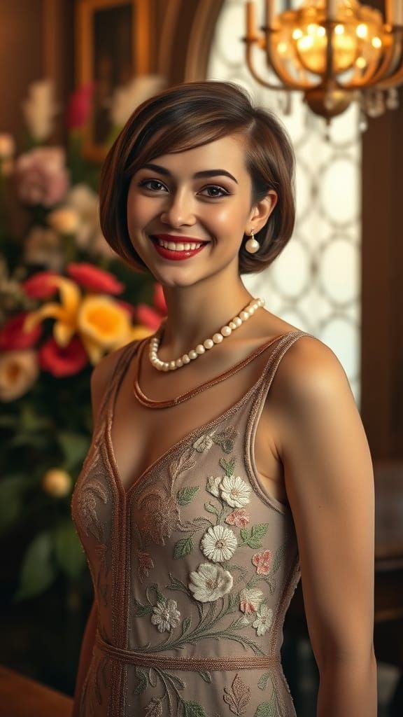 Art Deco Flapper Portrait in Floral Academia Style