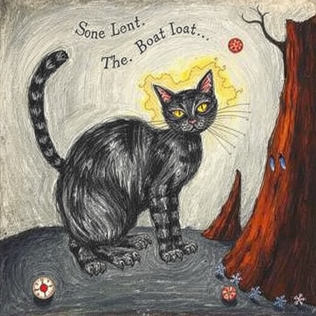 Mysterious Cat in Surreal Dark Landscape
