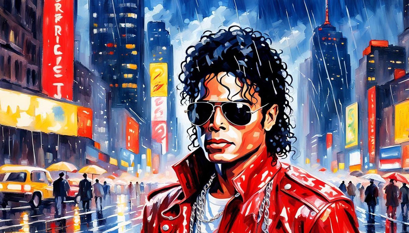 Michael Jackson in Rain, Watercolor Pop Art Portrait