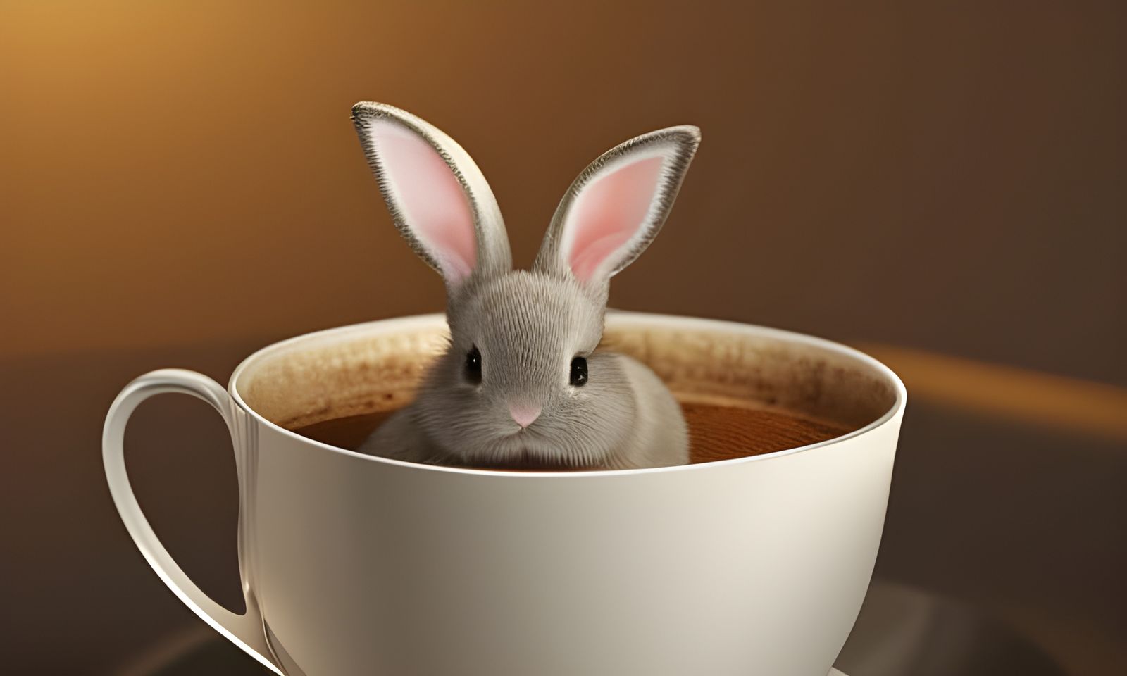Cute Bunny in Coffee Cup, Digital Art