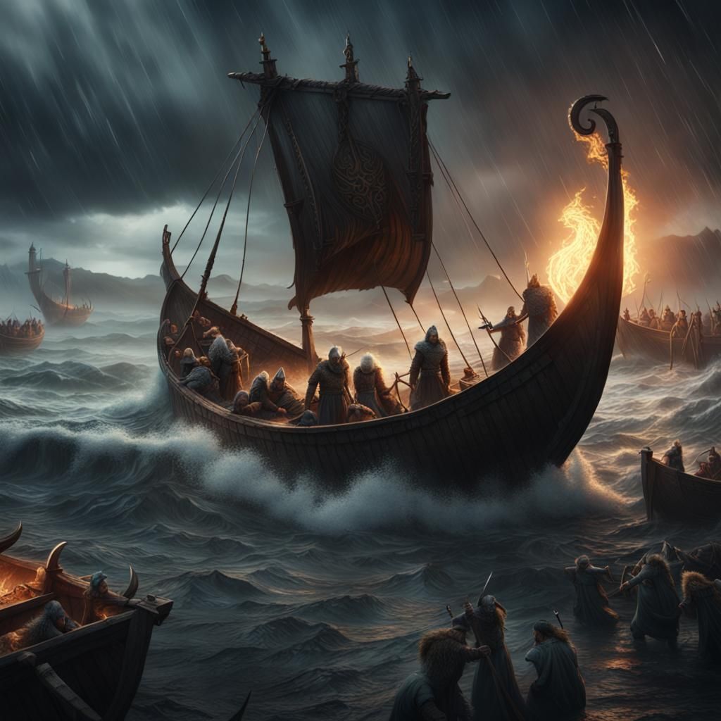 Viking Funeral During a Storm: Detailed Matte Painting