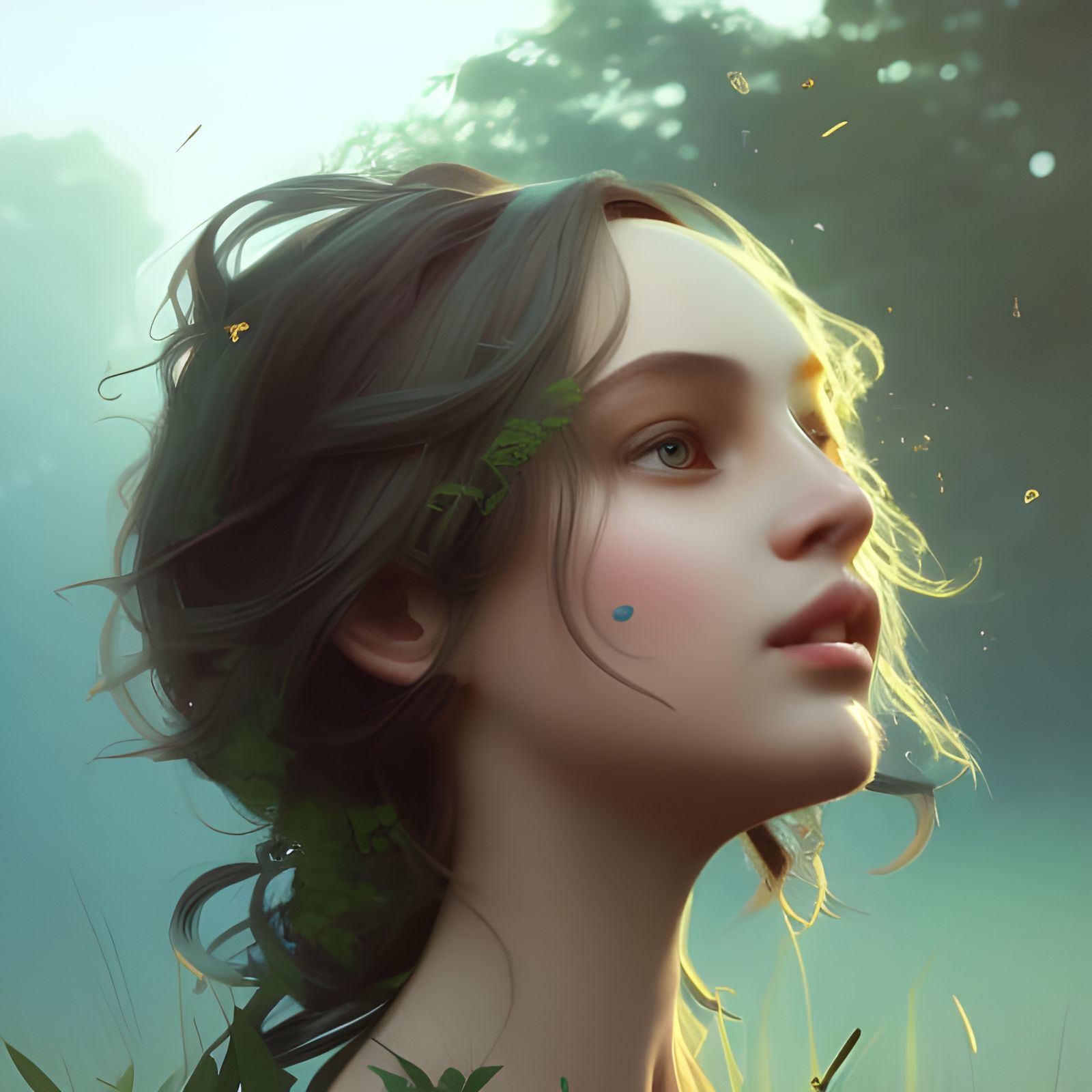 Forest Girl Portrait in Hyperdetailed Style