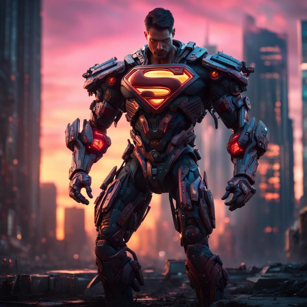Cyberpunk Superman with Intricate Mech Details
