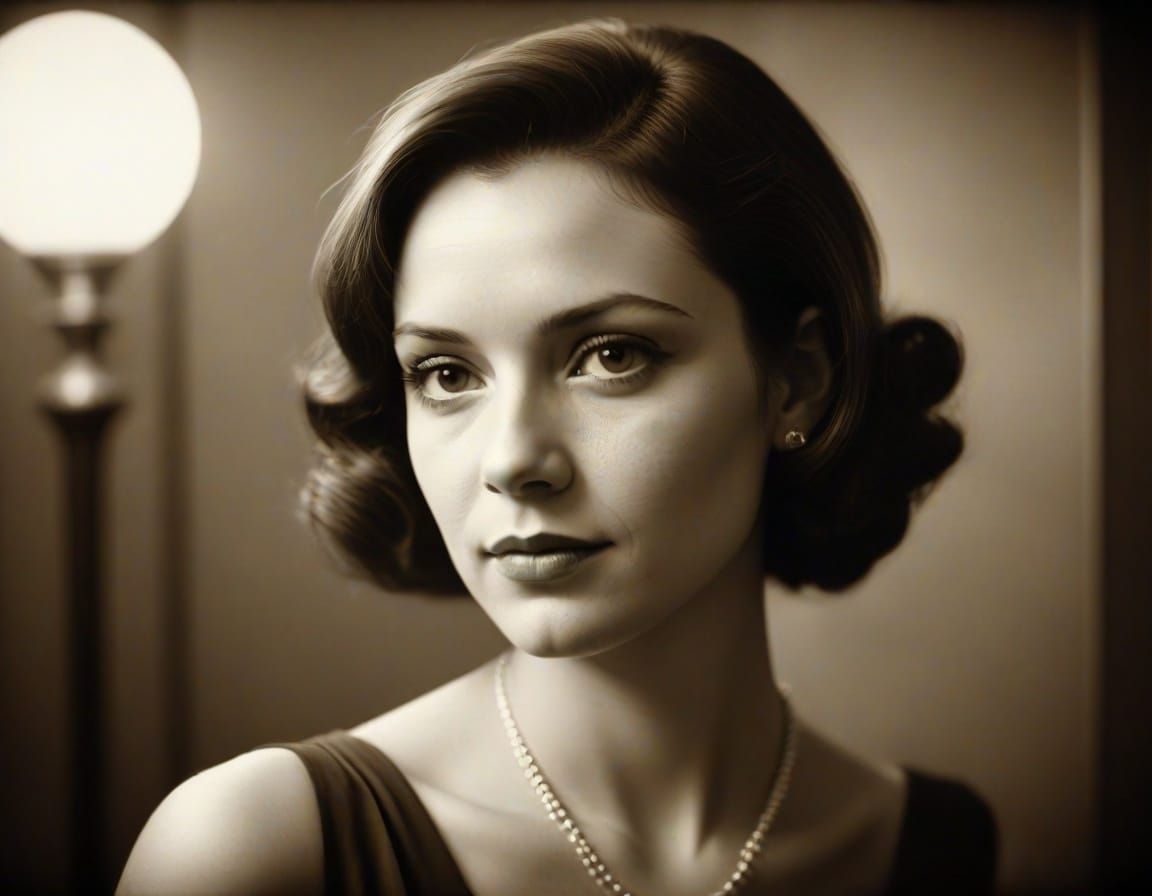 Art Deco Film Noir Portrait in Sepia