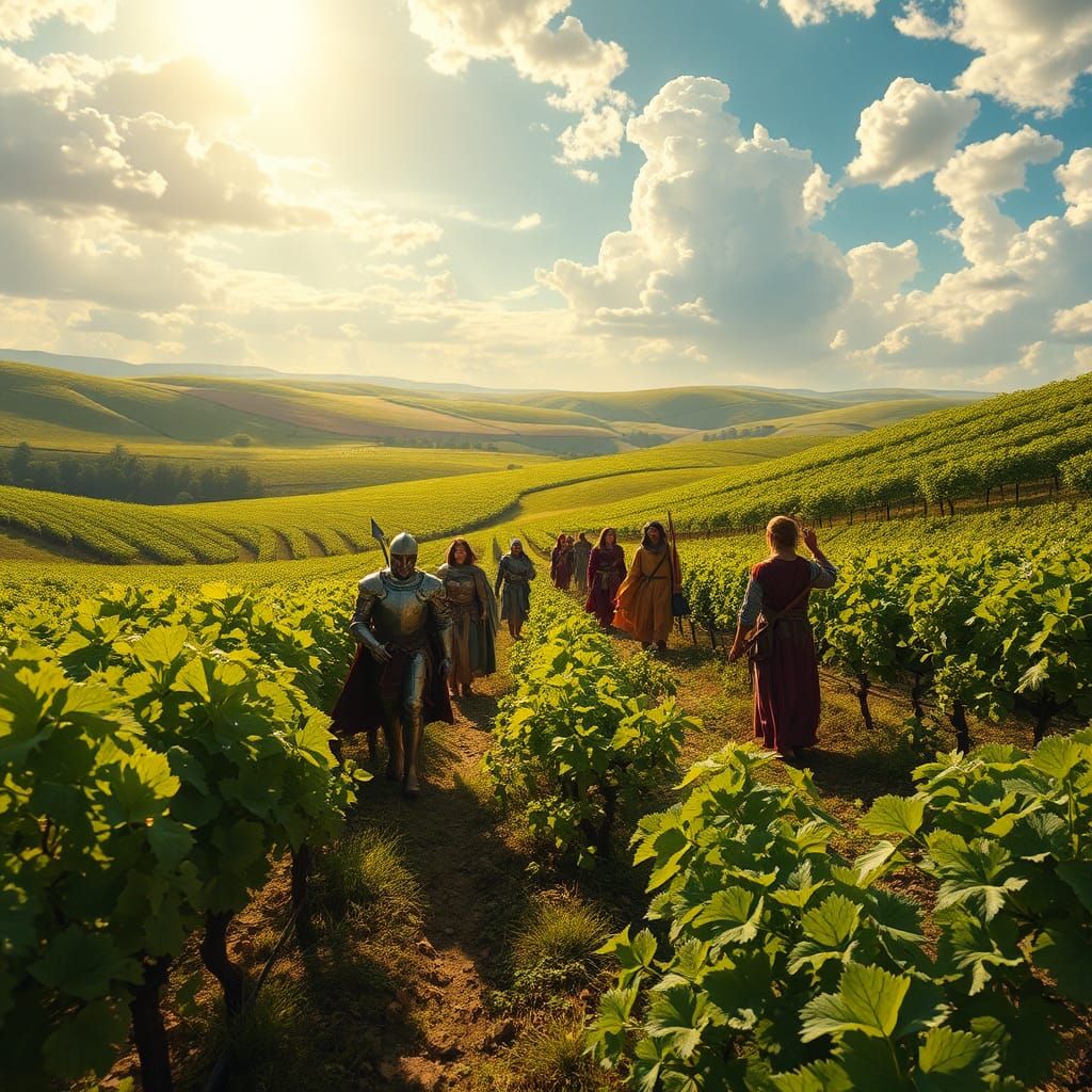 Enchanted Wine Harvest: Knights, Wizards, and Fairies