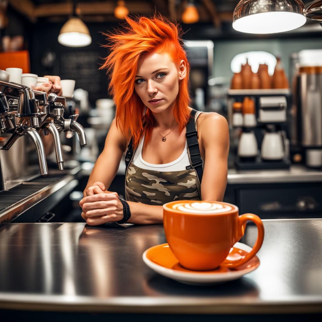 Orange Haired Woman Orders Coffee