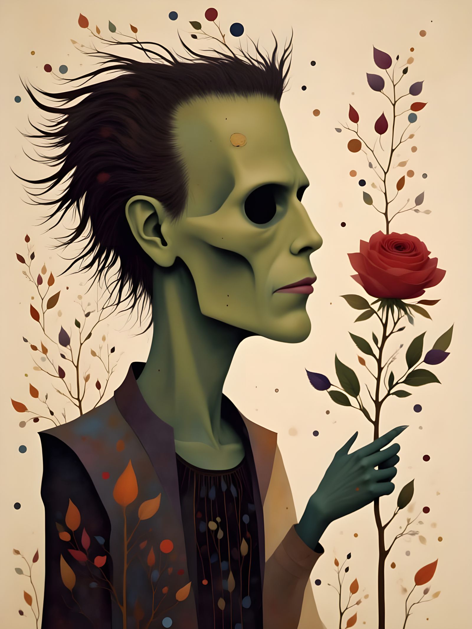 Abstract Minimalist Frankenstein's Monster Smelling Rose