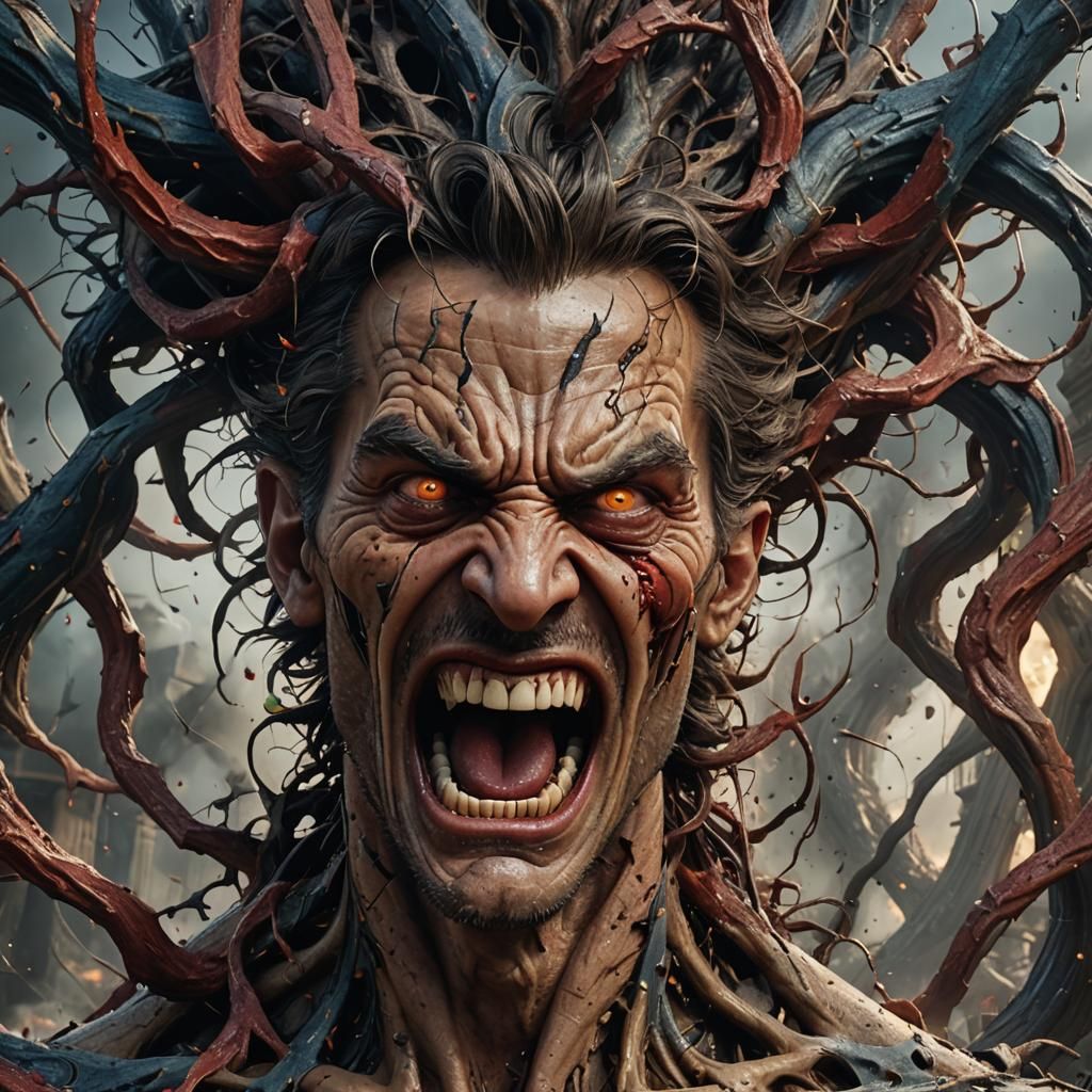 Confused Angry Man's Face in Detailed Matte Painting