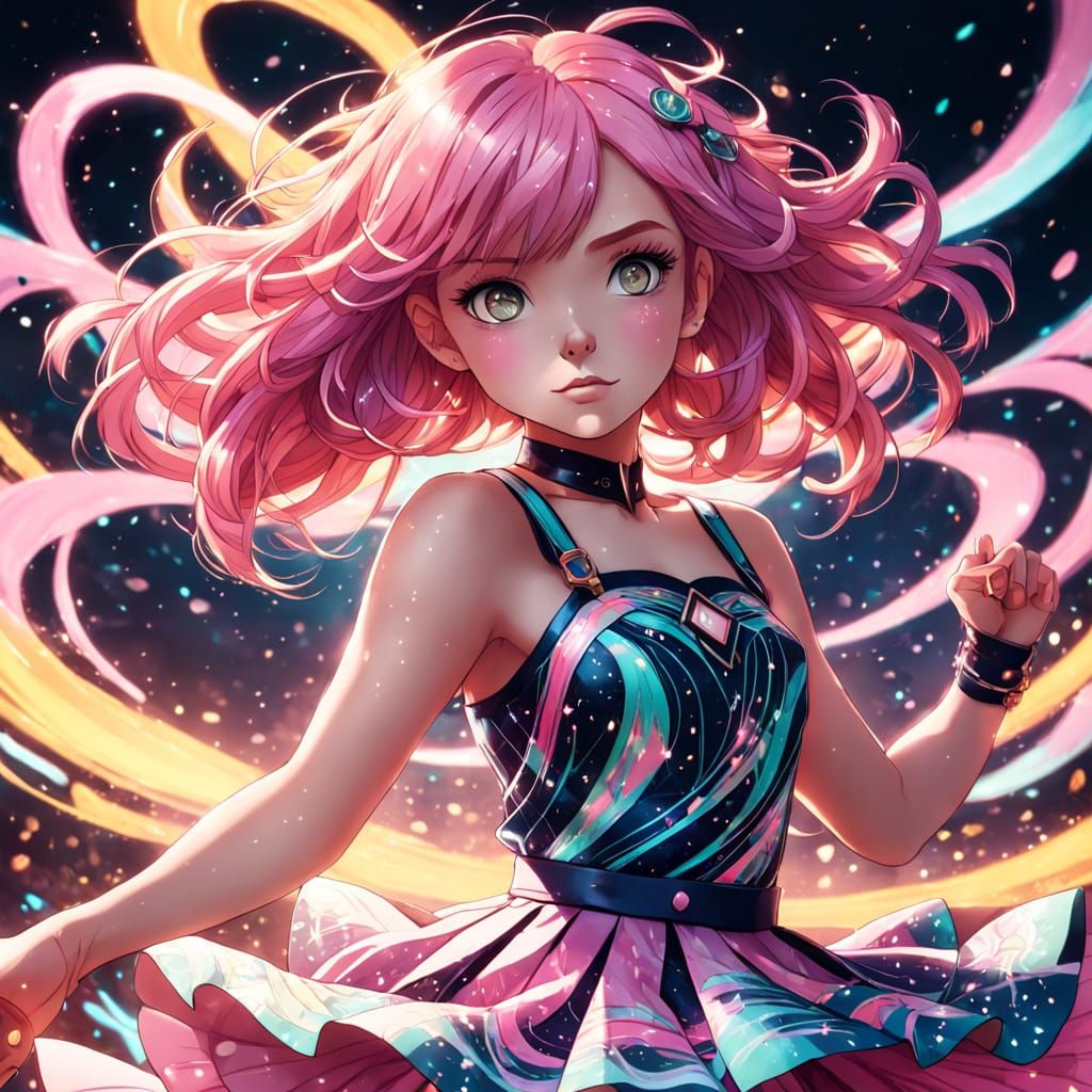 Anime Magical Girl with Sparkling Eyes in Digital Art
