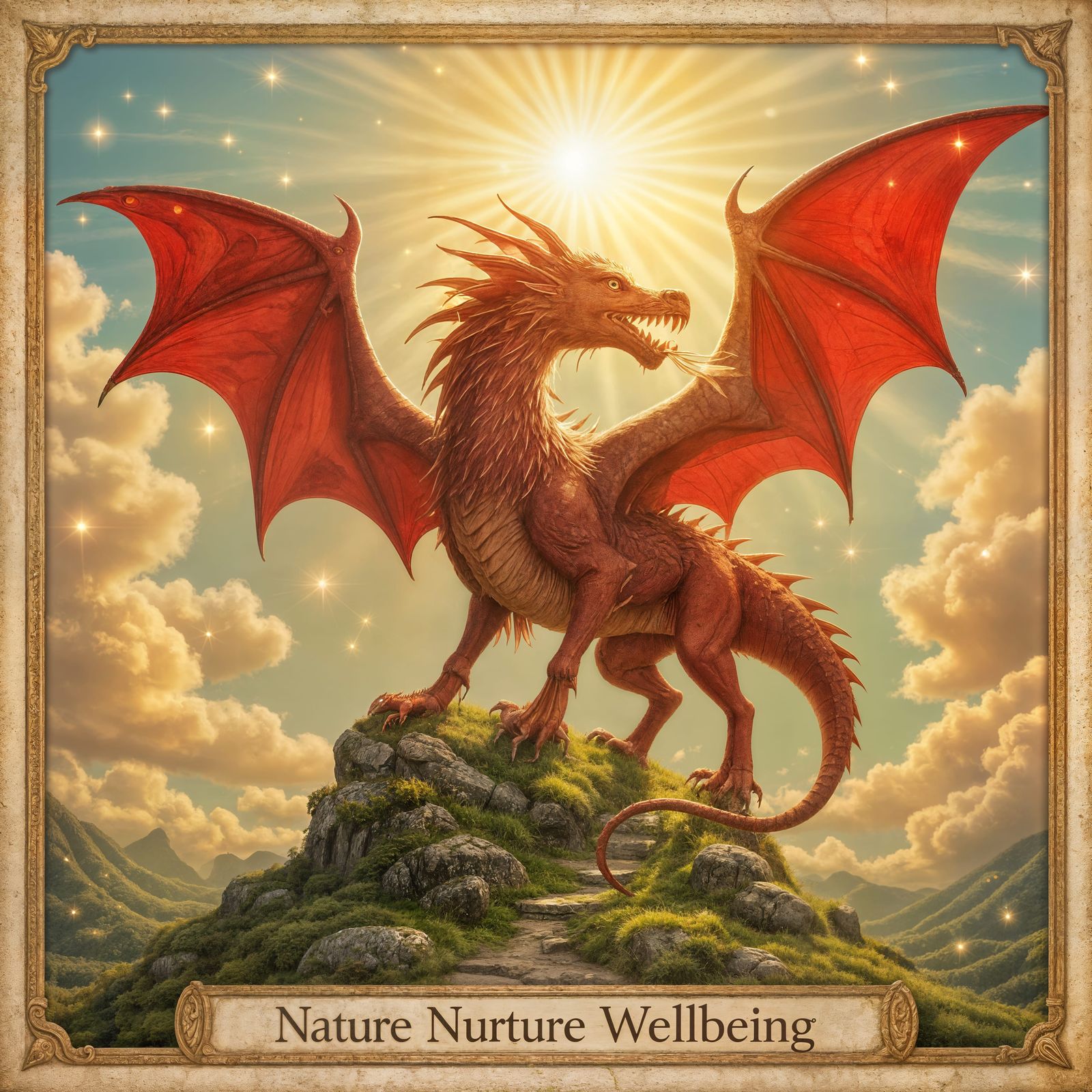 Welsh Red Dragon Oracle Card: Nature and Wellbeing