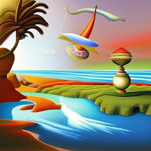 Surreal Sphinx on Hellish Beach as Abstract Art